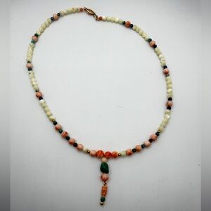 ~20" Angel Skin Coral, Turquoise, MoP beaded necklace w/ 14kt YG vintage clasp!